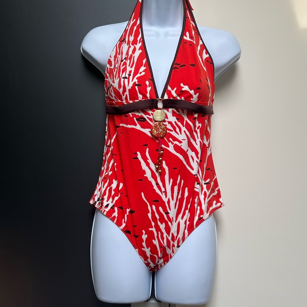 1 piece swimsuit with matching chiffon pants cover in perfect shape. Perla brand